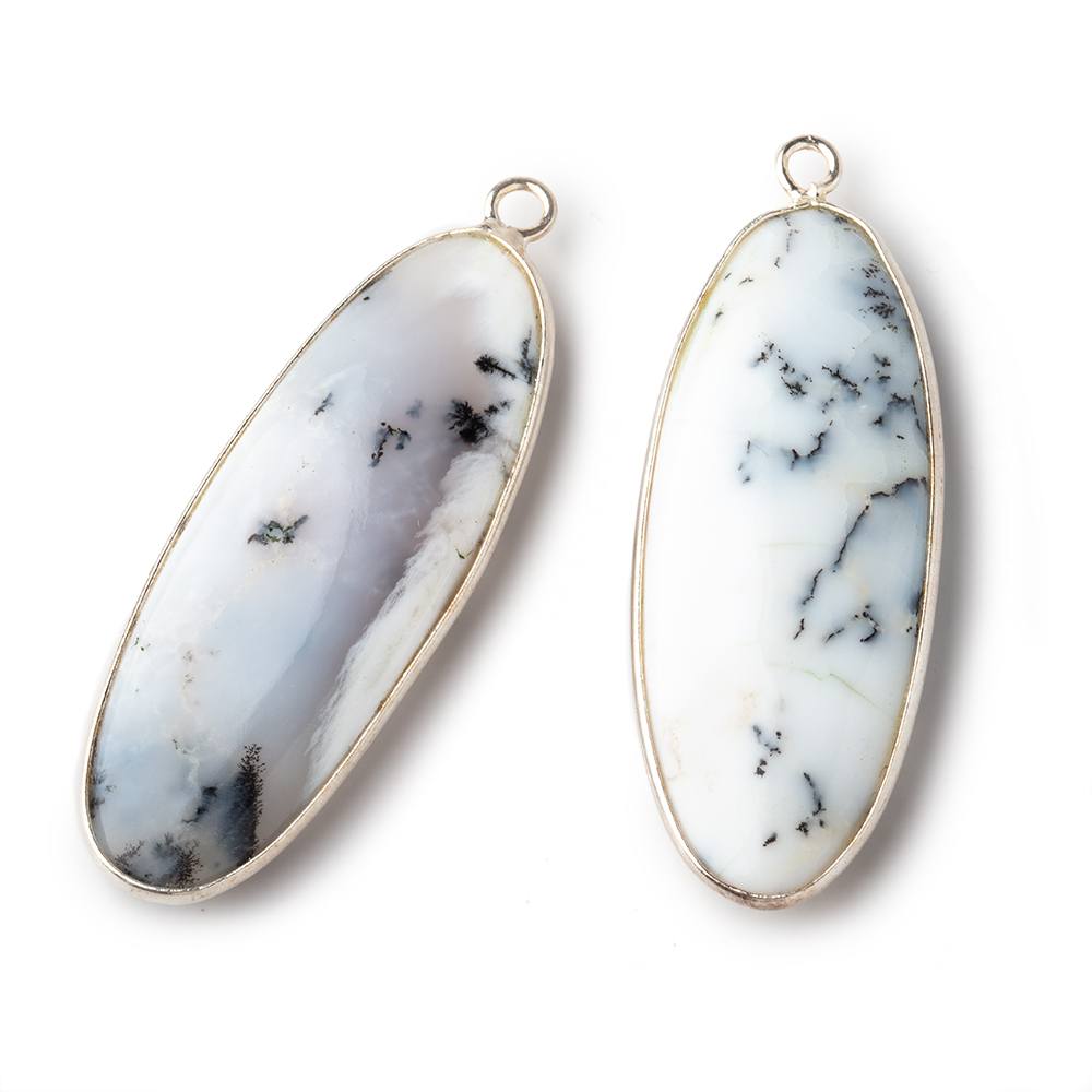 40x16mm Sterling Silver Bezel Dendritic Opal Plain Oval Pendant 1 piece - Beadsofcambay.com