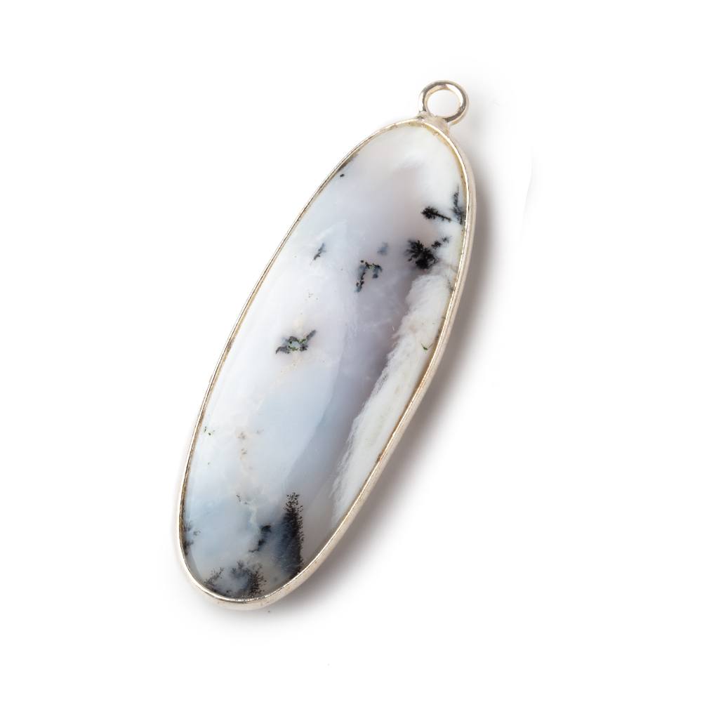 40x16mm Sterling Silver Bezel Dendritic Opal Plain Oval Pendant 1 piece - Beadsofcambay.com