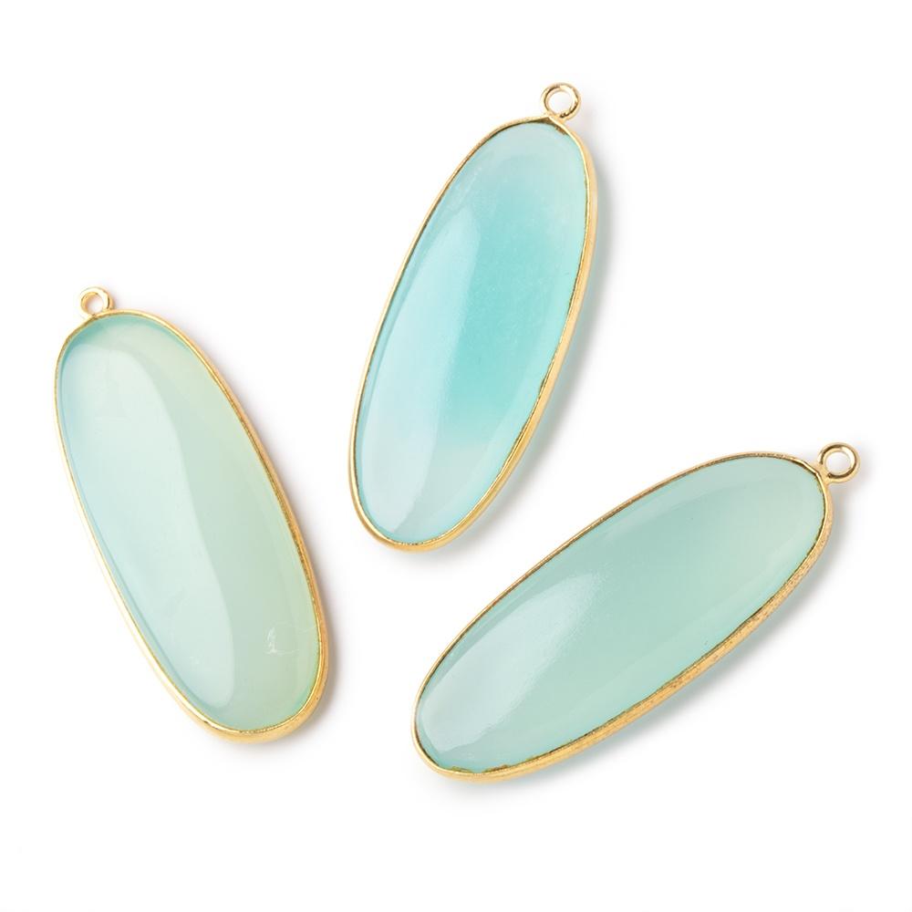 40x16mm Vermeil Bezel Seafoam Chalcedony Plain Elongated Oval Pendant 1 piece - Beadsofcambay.com