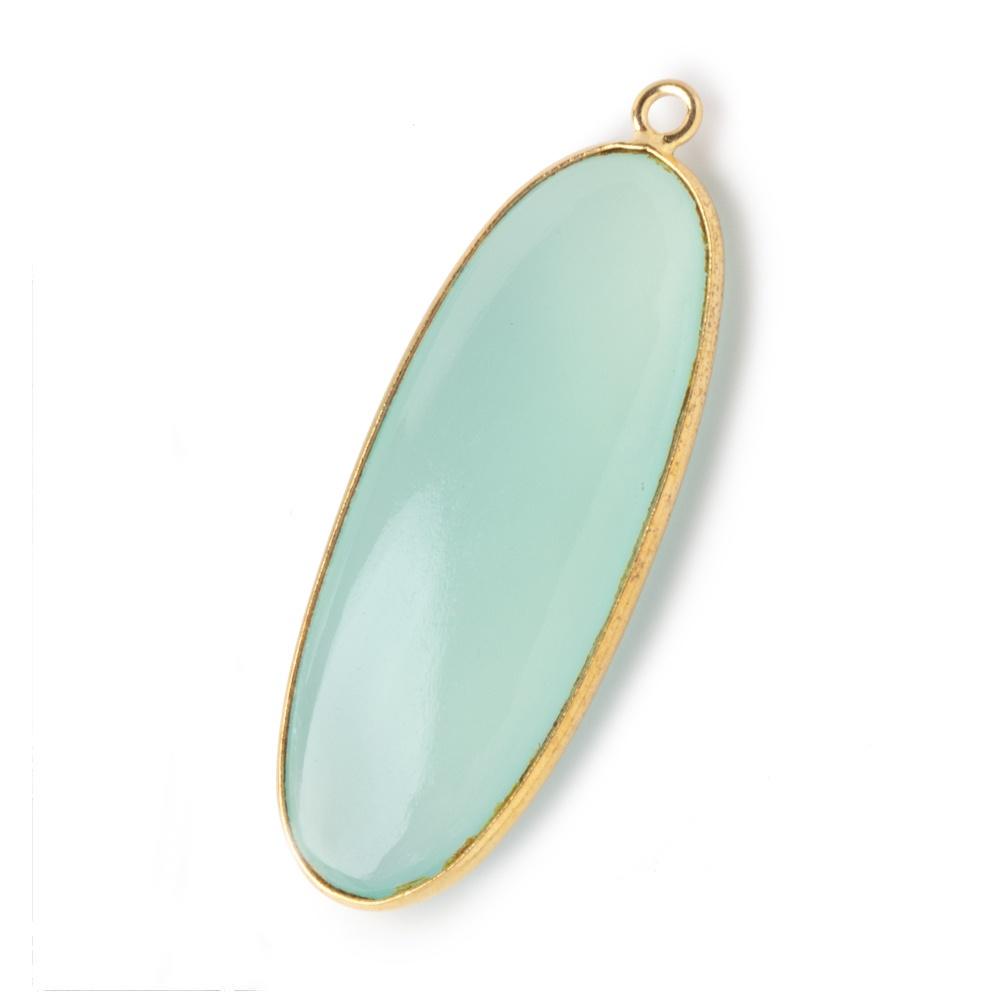 40x16mm Vermeil Bezel Seafoam Chalcedony Plain Elongated Oval Pendant 1 piece - Beadsofcambay.com