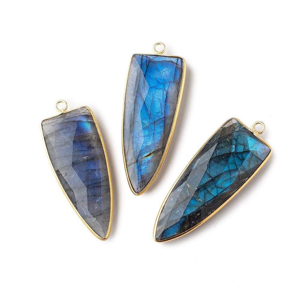 40x16mm Vermeil Bezeled Labradorite Faceted Point Pendant 1 piece - Beadsofcambay.com