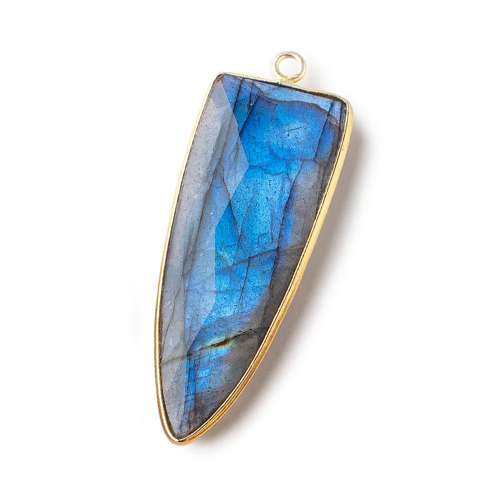 40x16mm Vermeil Bezeled Labradorite Faceted Point Pendant 1 piece - Beadsofcambay.com