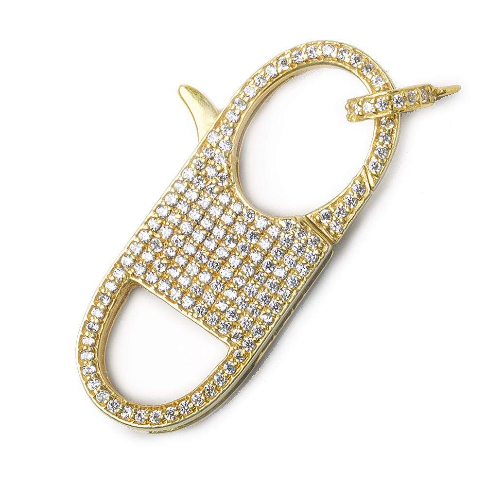 40x16mm Vermeil CZ Oval Lobster Clasp with CZ Ring 1 piece - Beadsofcambay.com