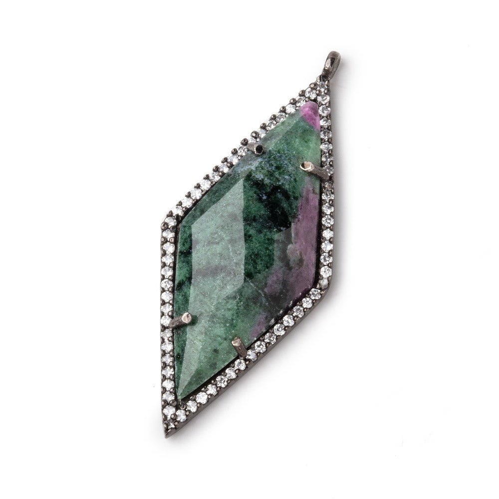 40x18mm Black Gold CZ Bezeled Ruby in Zoisite Kite Pendant 1 piece - Beadsofcambay.com