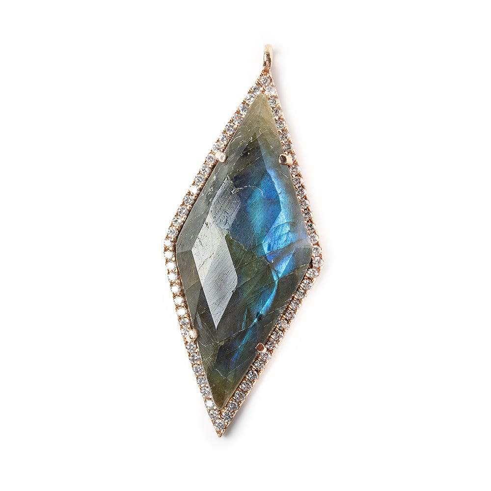 40x18mm Rose Gold Bezel CZ & Labradorite Faceted Kite Marquise Pendant 1 focal bead - Beadsofcambay.com