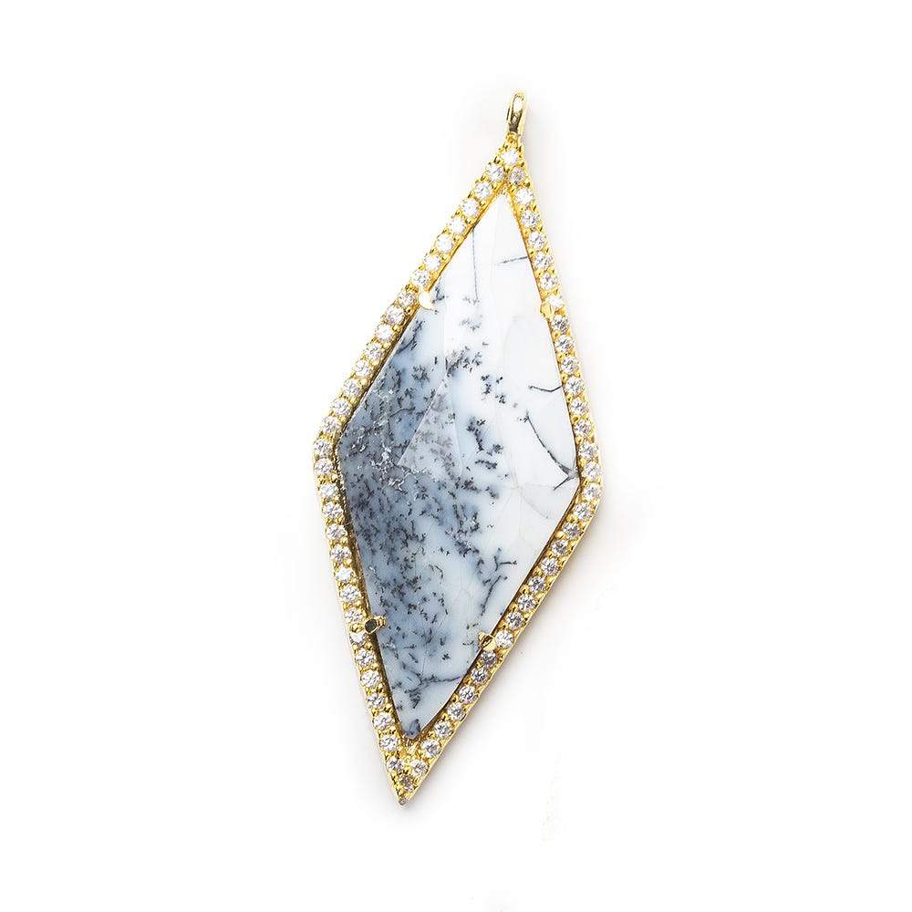 40x18mm Vermeil Bezel CZ & Dendritic Opal Faceted Kite Marquise Pendant 1 focal bead - Beadsofcambay.com