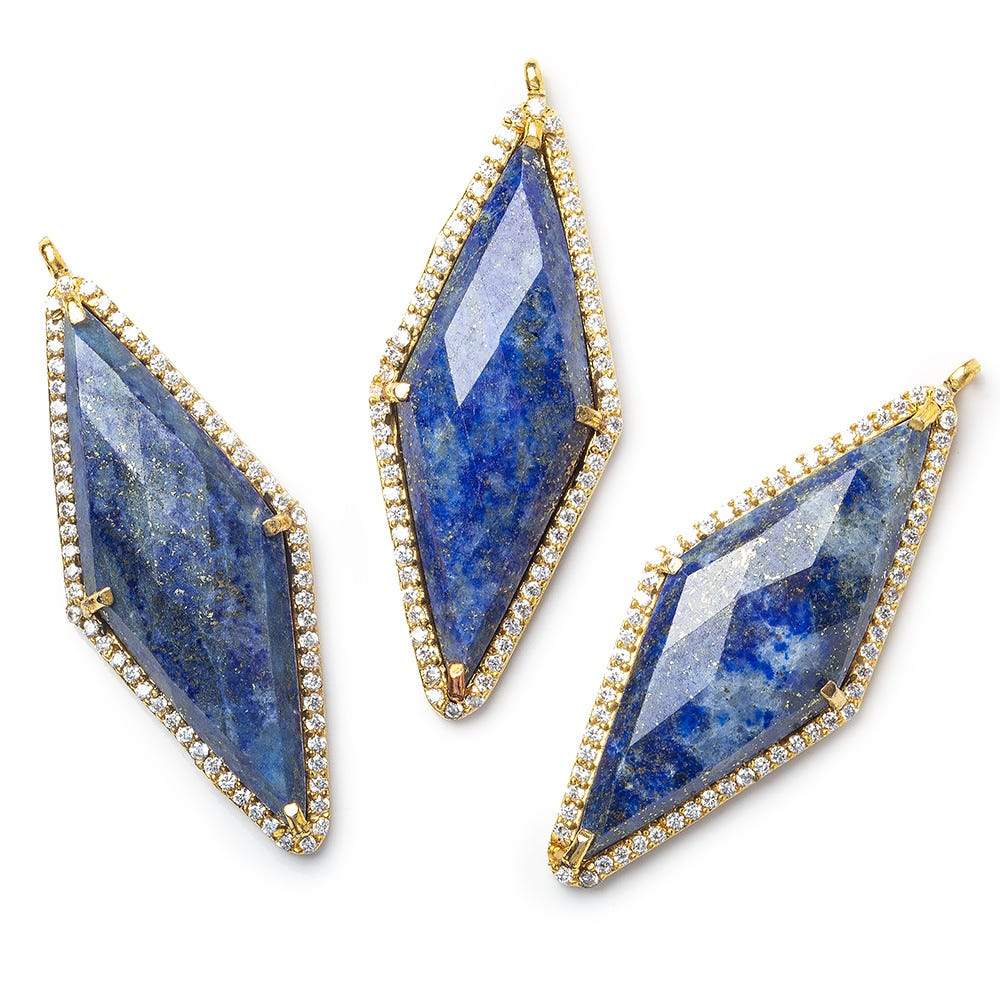 40x18mm Vermeil Bezel CZ & Lapis Lazuli Faceted Kite Marquise Pendant 1 focal bead - Beadsofcambay.com