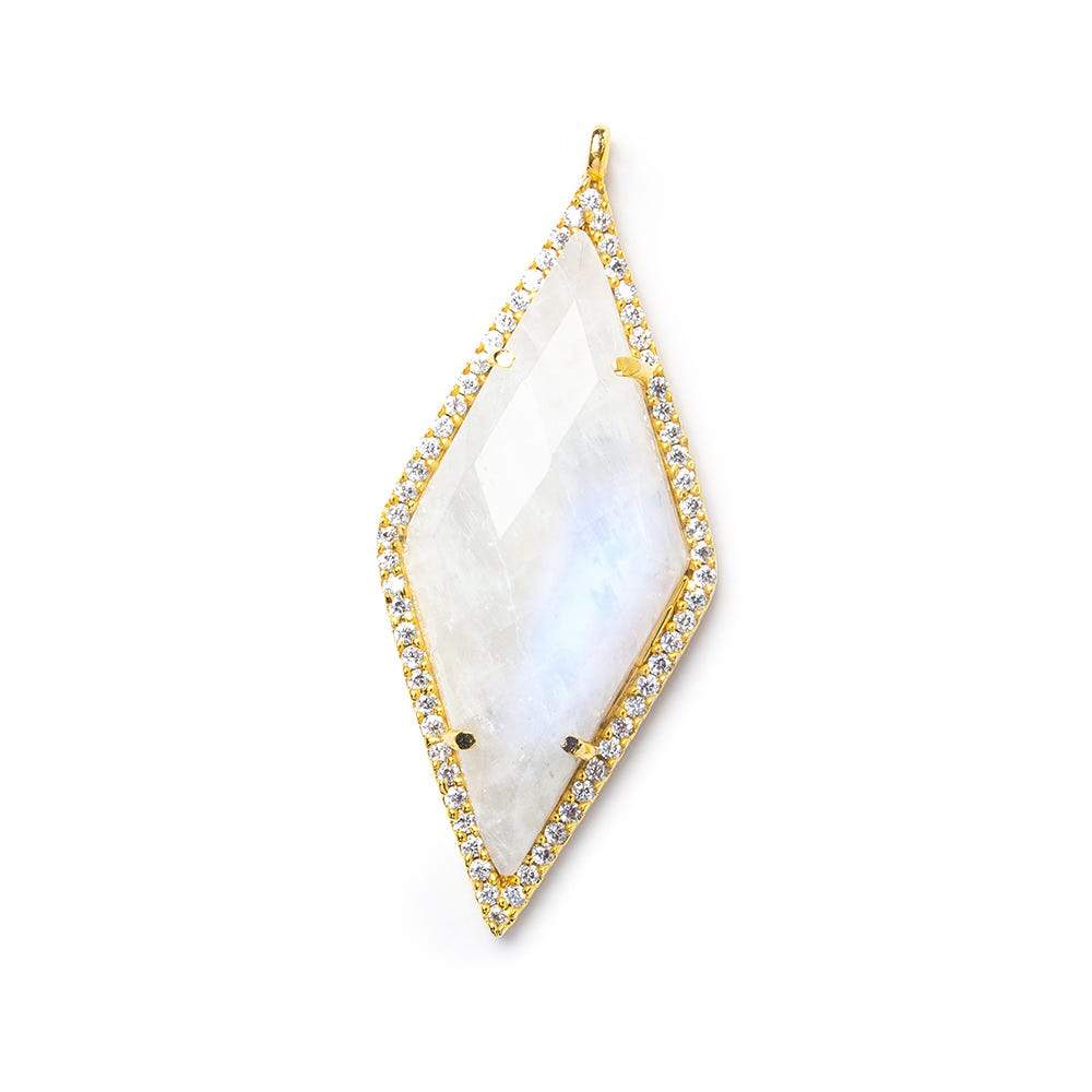 40x18mm Vermeil Bezel CZ & Rainbow Moonstone Faceted Kite Marquise Pendant 1 focal bead - Beadsofcambay.com