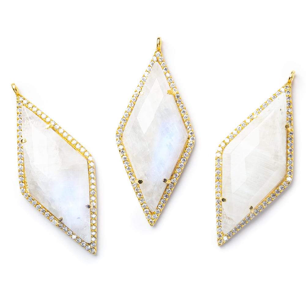 40x18mm Vermeil Bezel CZ & Rainbow Moonstone Faceted Kite Marquise Pendant 1 focal bead - Beadsofcambay.com