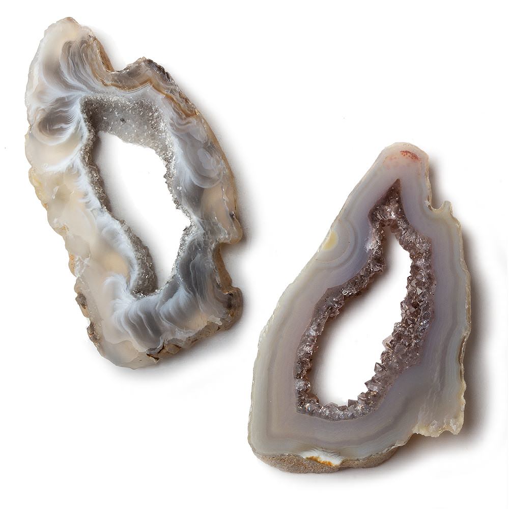 40x24-42x22mm Occo Agate with Drusy Slice without drill hole 2 pieces - Beadsofcambay.com