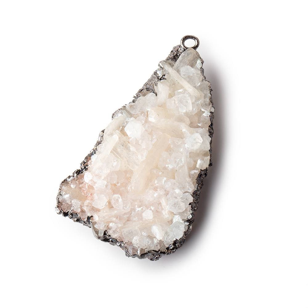 40x24mm Black Gold Leafed Pink Calcite Mineral Crystal Pendant 1 piece - Beadsofcambay.com