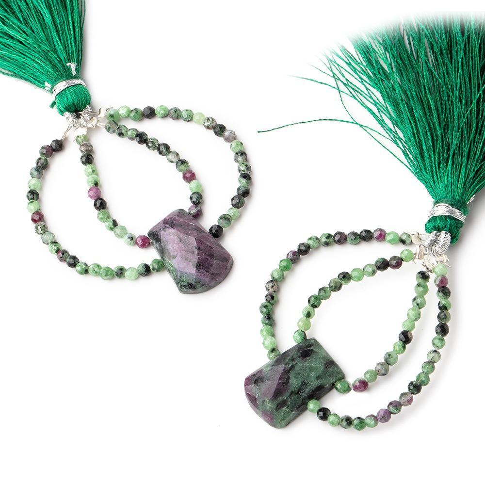 40x30mm Ruby in Zoisite Faceted Fancy Focal Beads Sold as a Set of 2 - Beadsofcambay.com