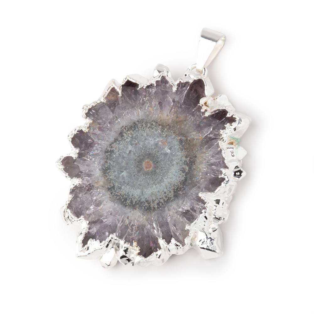 40x35mm Silver Leafed Amethyst Solar Quartz Slice Pendant 1 focal piece - Beadsofcambay.com