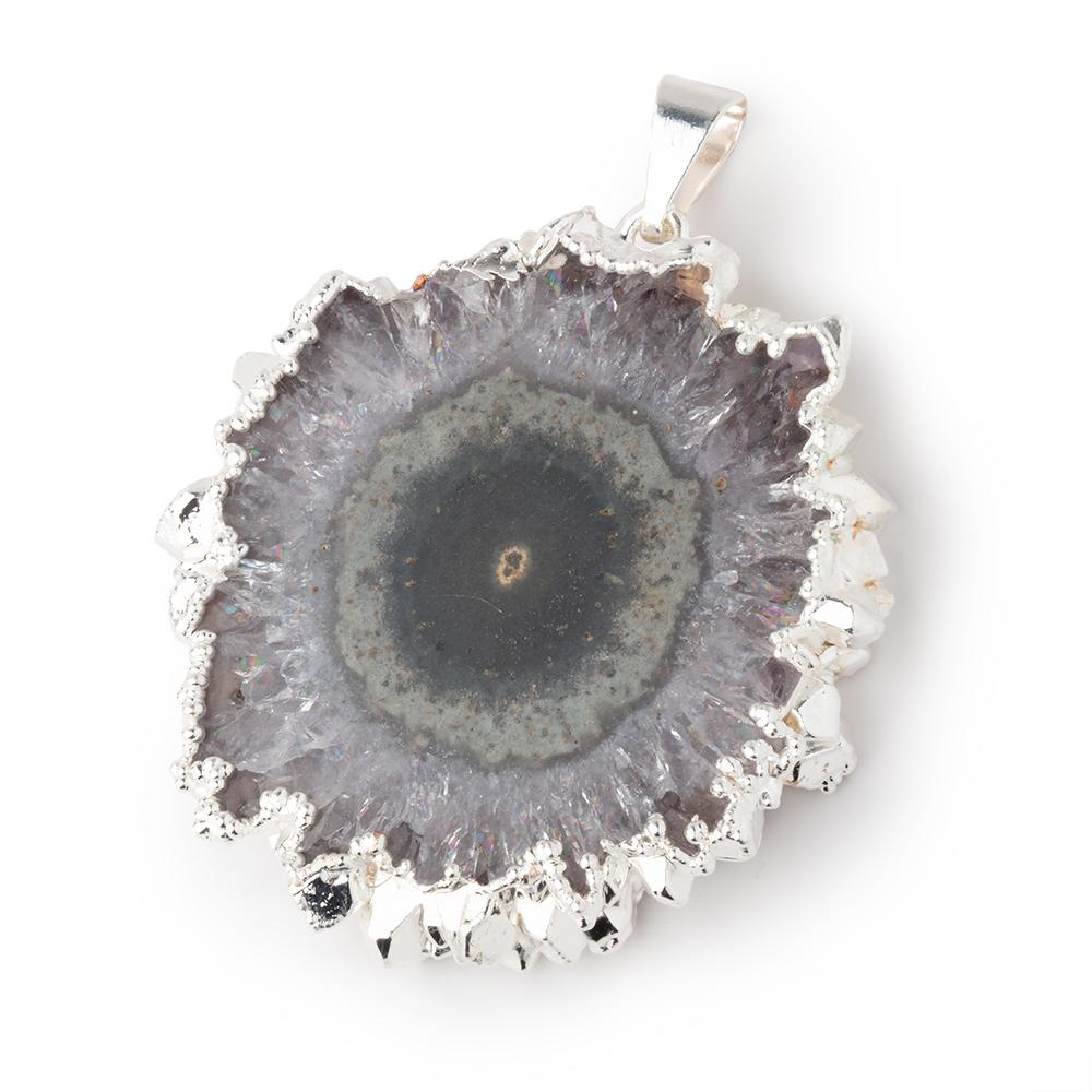 40x39mm Silver Leafed Amethyst Solar Quartz Slice Pendant 1 focal piece - Beadsofcambay.com