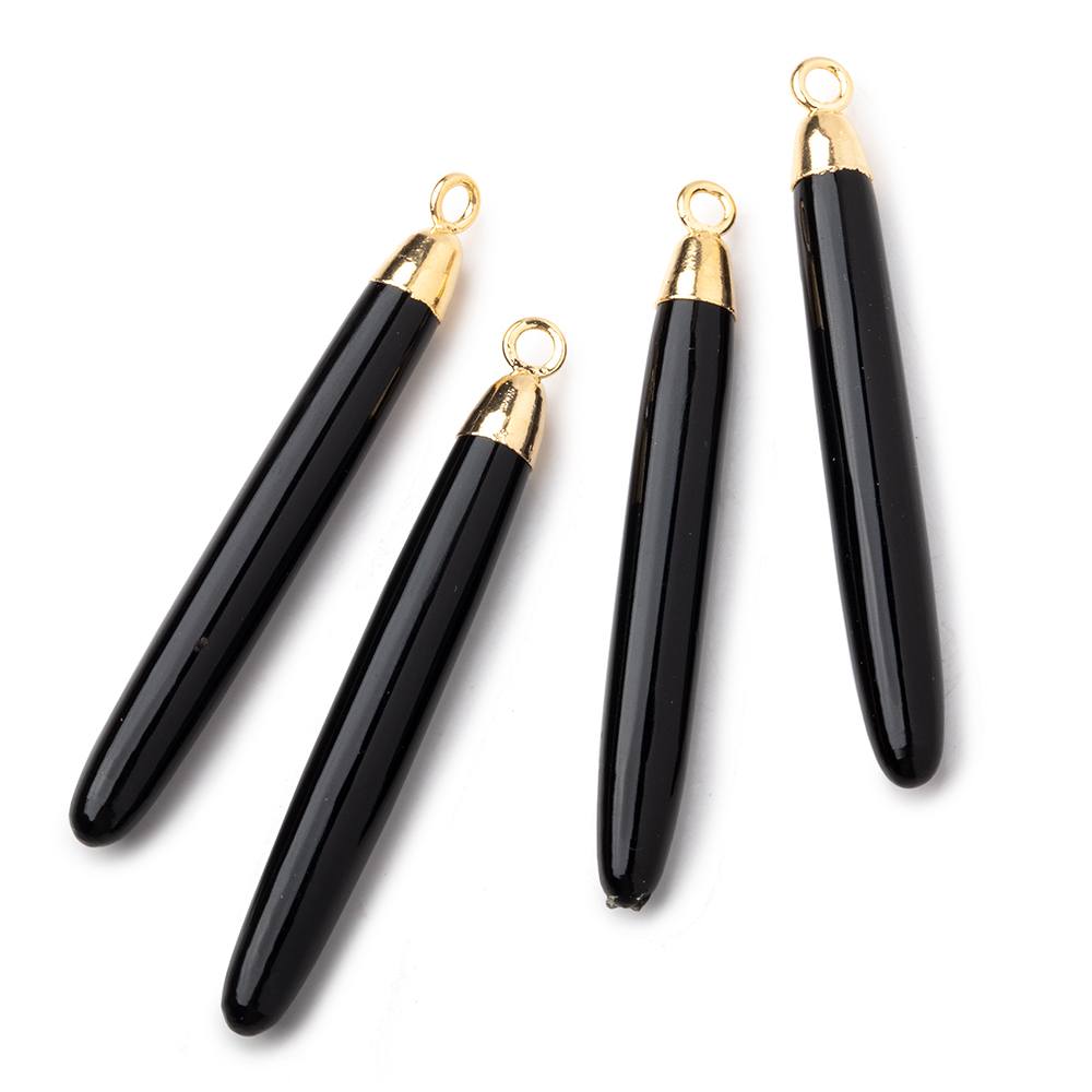 40x5mm Gold Leafed Black Onyx Plain Tube Pendant 1 piece - Beadsofcambay.com