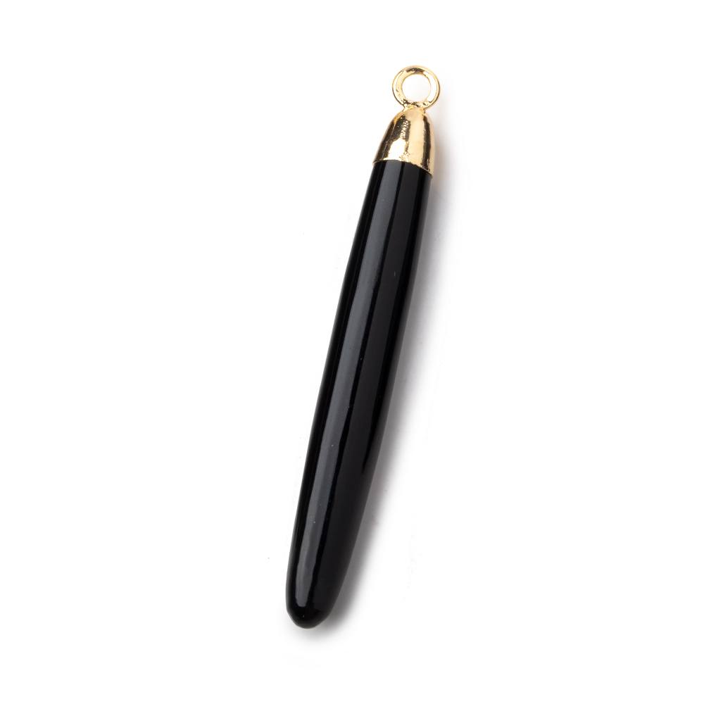 40x5mm Gold Leafed Black Onyx Plain Tube Pendant 1 piece - Beadsofcambay.com