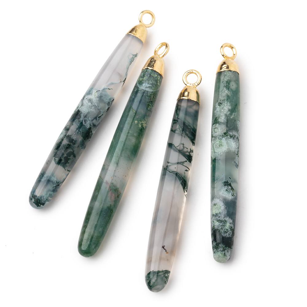 40x5mm Gold Leafed Moss Agate Plain Tube Pendant 1 piece - Beadsofcambay.com
