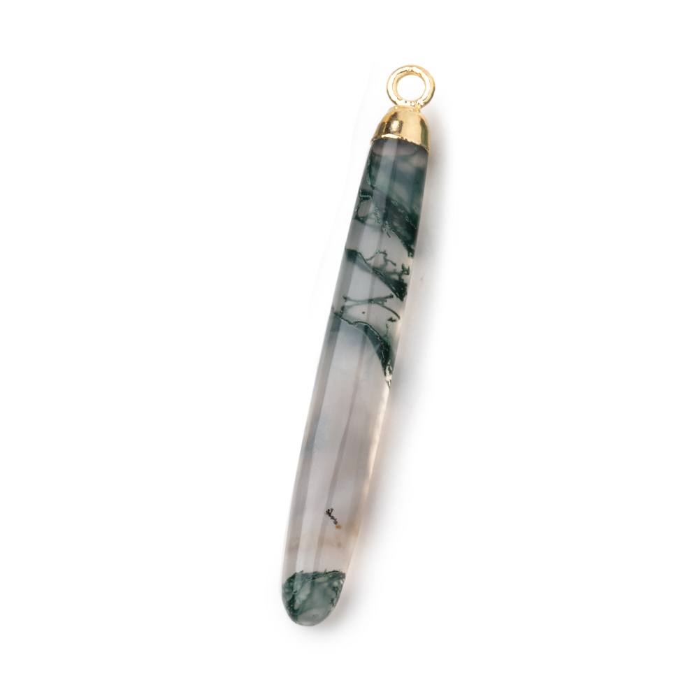 40x5mm Gold Leafed Moss Agate Plain Tube Pendant 1 piece - Beadsofcambay.com