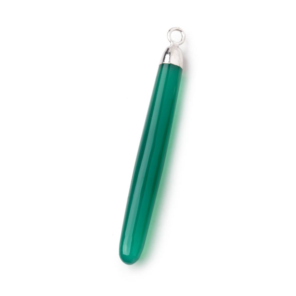 40x5mm Silver Leafed Green Onyx Plain Tube Pendant 1 piece - Beadsofcambay.com