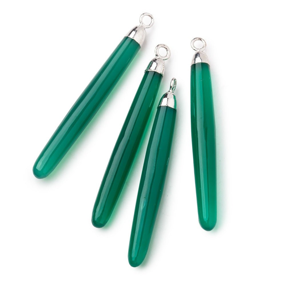 40x5mm Silver Leafed Green Onyx Plain Tube Pendant 1 piece - Beadsofcambay.com