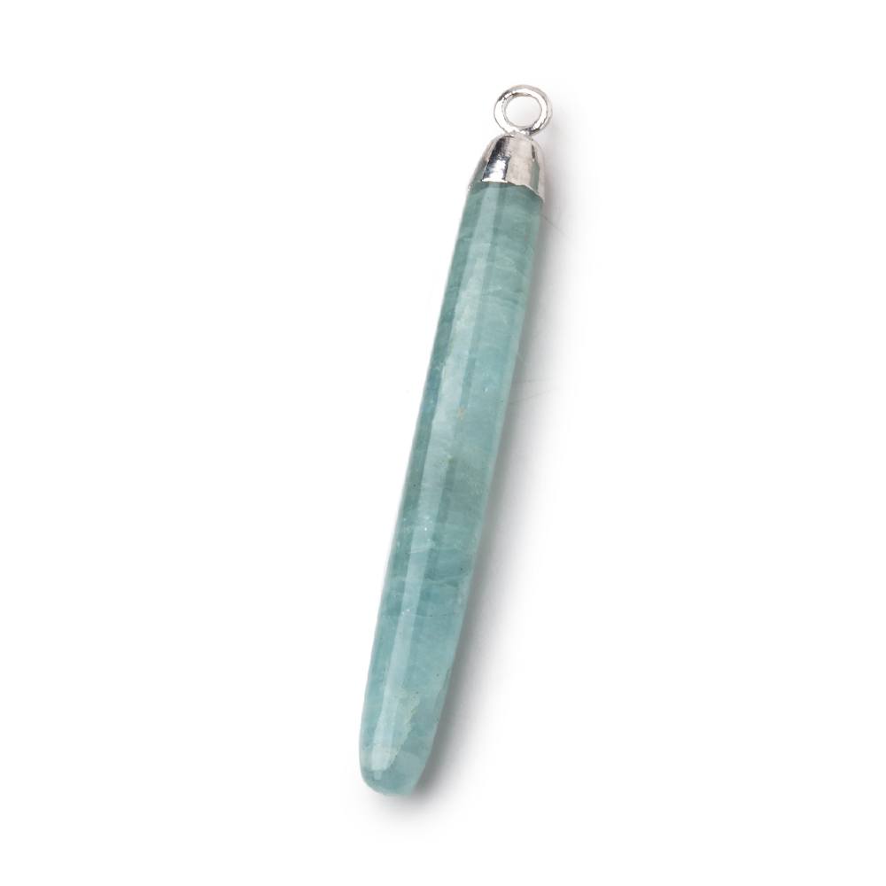 40x5mm Silver Leafed Milky Aquamarine Plain Tube Pendant 1 piece - Beadsofcambay.com