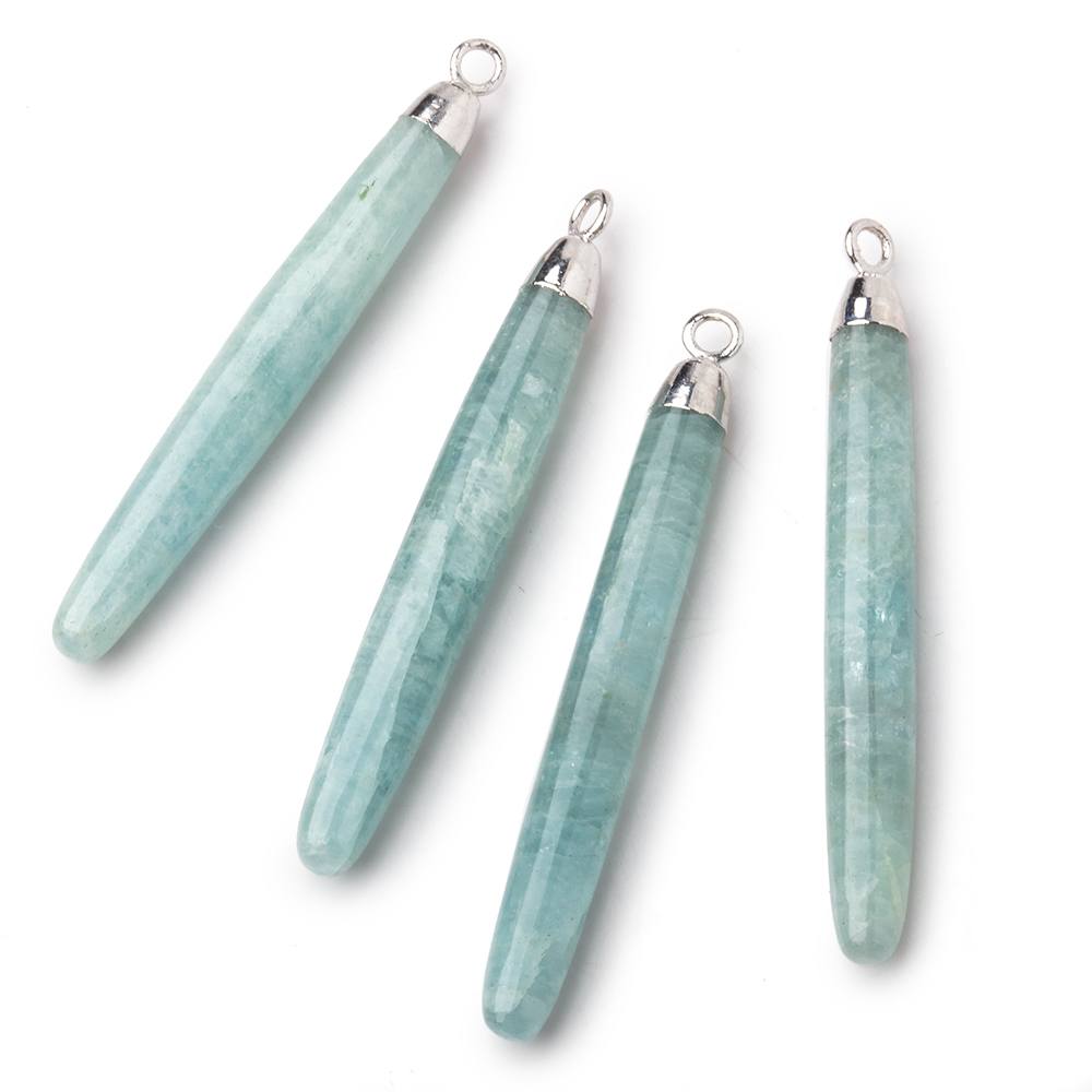 40x5mm Silver Leafed Milky Aquamarine Plain Tube Pendant 1 piece - Beadsofcambay.com