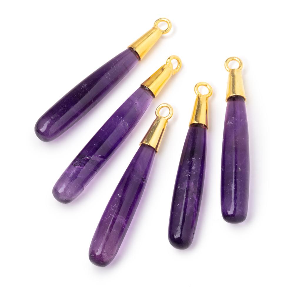 40x6.5mm Vermeil Capped Amethyst Plain Tear Drop Pendant 1 piece - Beadsofcambay.com