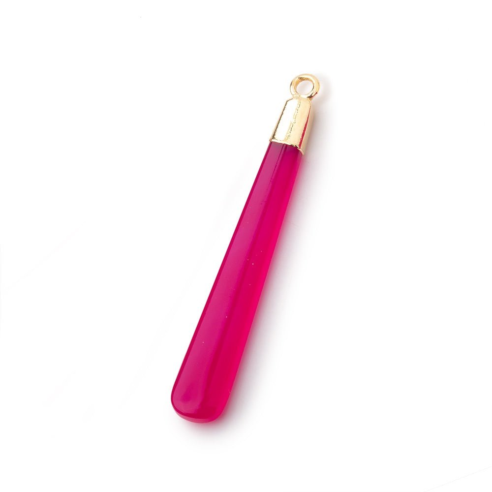 40x6mm Gold Leafed Berry Pink Chalcedony Pear Pendant 1 focal piece - Beadsofcambay.com