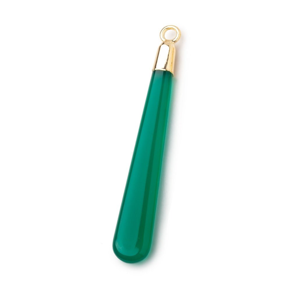 40x6mm Gold Leafed Green Onyx Plain Pear Pendant 1 piece - Beadsofcambay.com