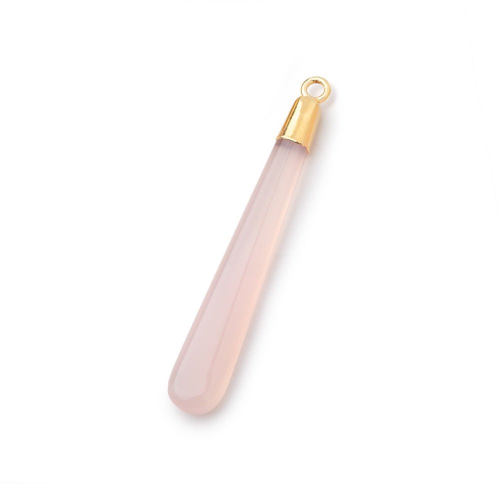 40x6mm Gold Leafed Petal Pink Chalcedony Pear Pendant 1 focal piece - Beadsofcambay.com