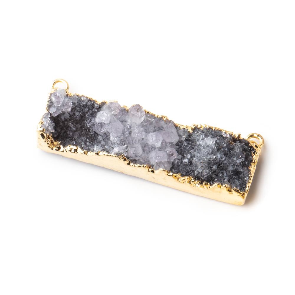 40x8mm Gold Leaf Edged Amethyst Drusy East West Bar Connector 1 piece - Beadsofcambay.com