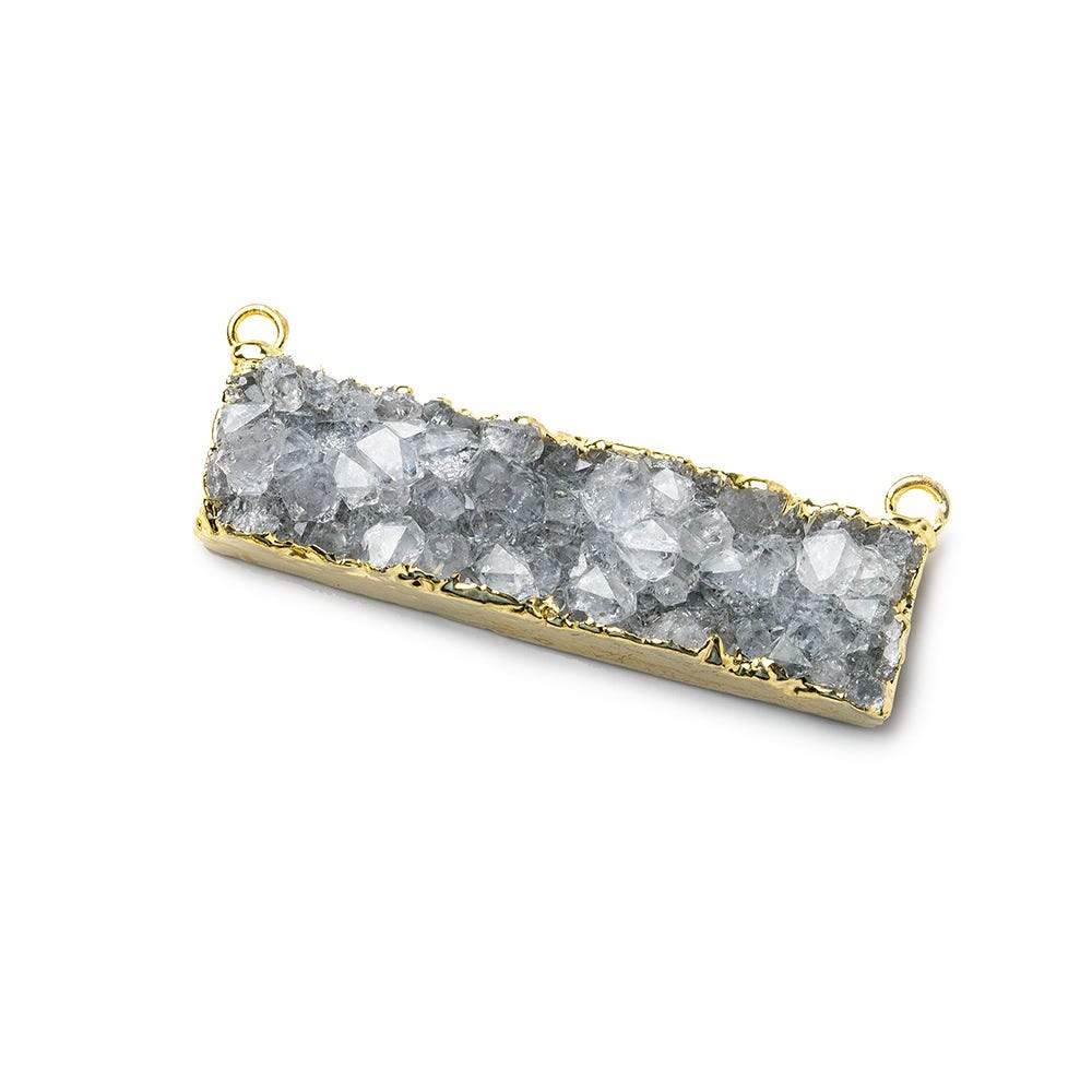 40x8mm Gold Leaf Edged Light Grey Quartz Drusy East West Bar Connector 1 piece - Beadsofcambay.com