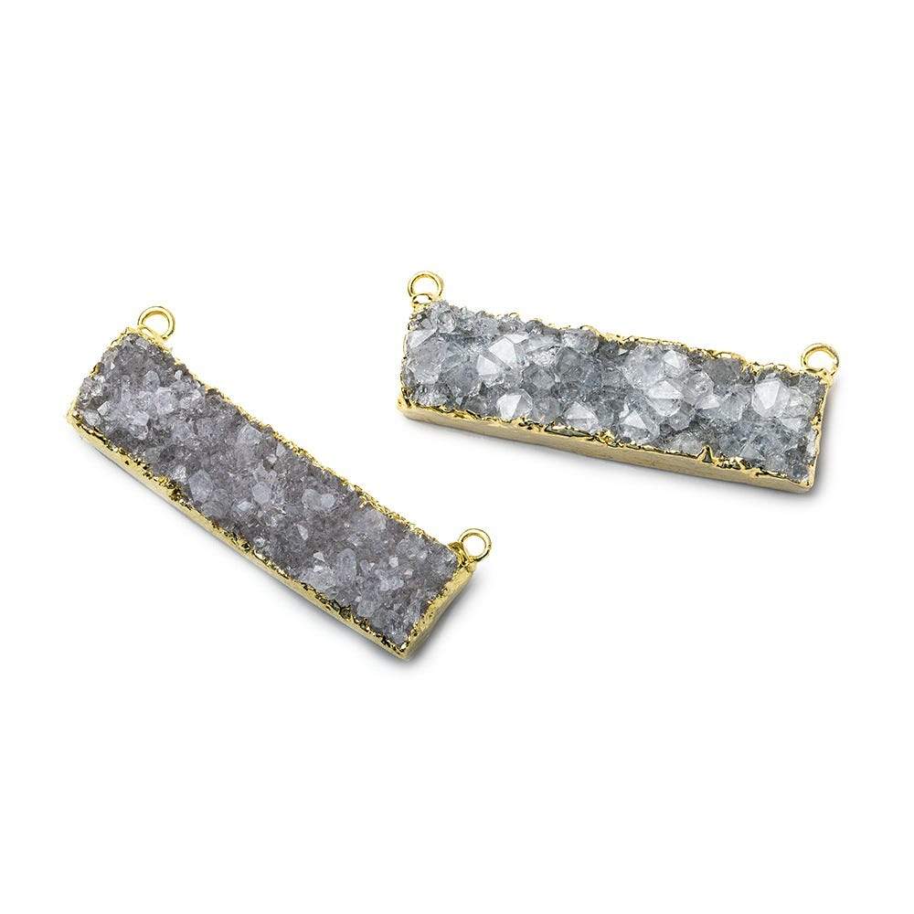 40x8mm Gold Leaf Edged Light Grey Quartz Drusy East West Bar Connector 1 piece - Beadsofcambay.com
