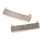 40x8mm Gold Leaf Edged Light Smoky Quartz Drusy East West Bar Connector 1 piece - Beadsofcambay.com