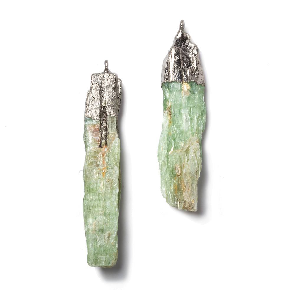 40x9mm to 43x7mm Black Gold Leafed Kyanite Natural Crystal Pendant Set of 2 - Beadsofcambay.com