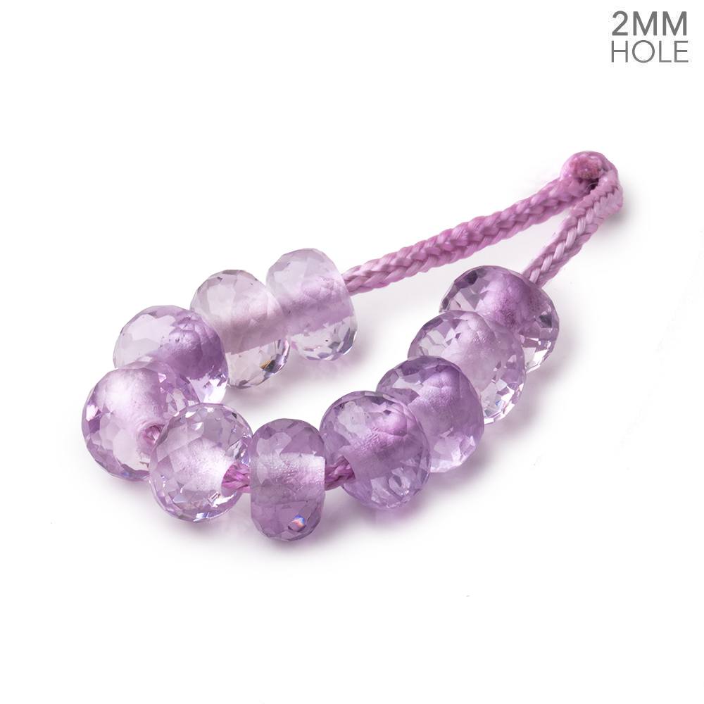 8mm Pink Amethyst 2mm Large Hole Faceted Rondelle Set of 10 - BeadsofCambay.com