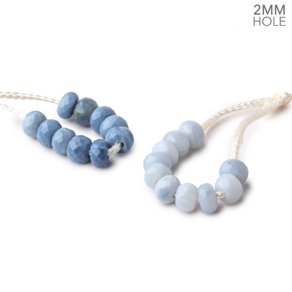 BeadsofCambay 6mm Owyhee Denim Blue Opal 2mm Large Hole Faceted Rondelle Set of 10