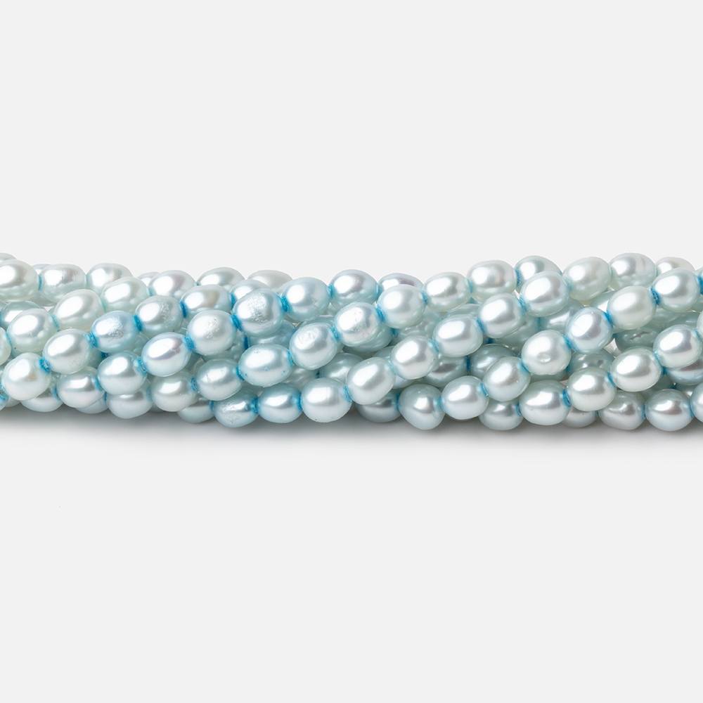 4x3mm Powder Blue Straight Drill Oval Pearl Beads 15 inch 96 pieces - BeadsofCambay.com