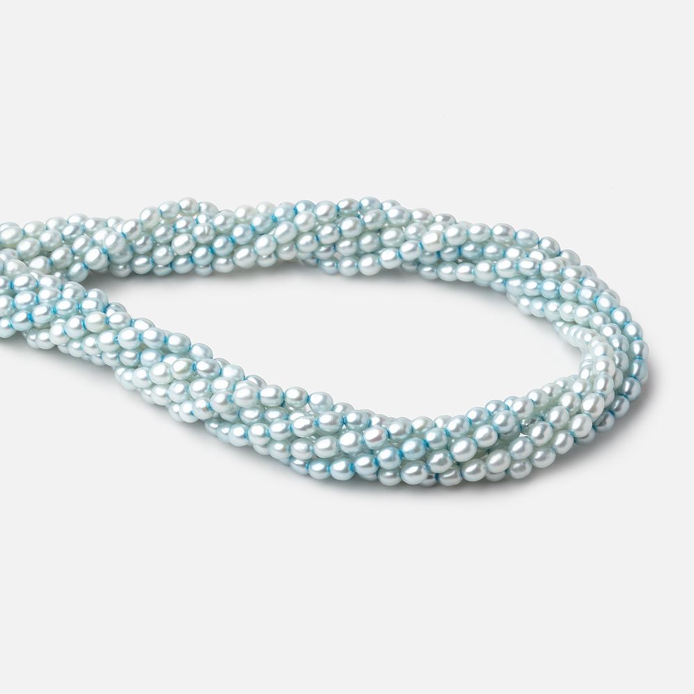 4x3mm Powder Blue Straight Drill Oval Pearl Beads 15 inch 96 pieces - BeadsofCambay.com