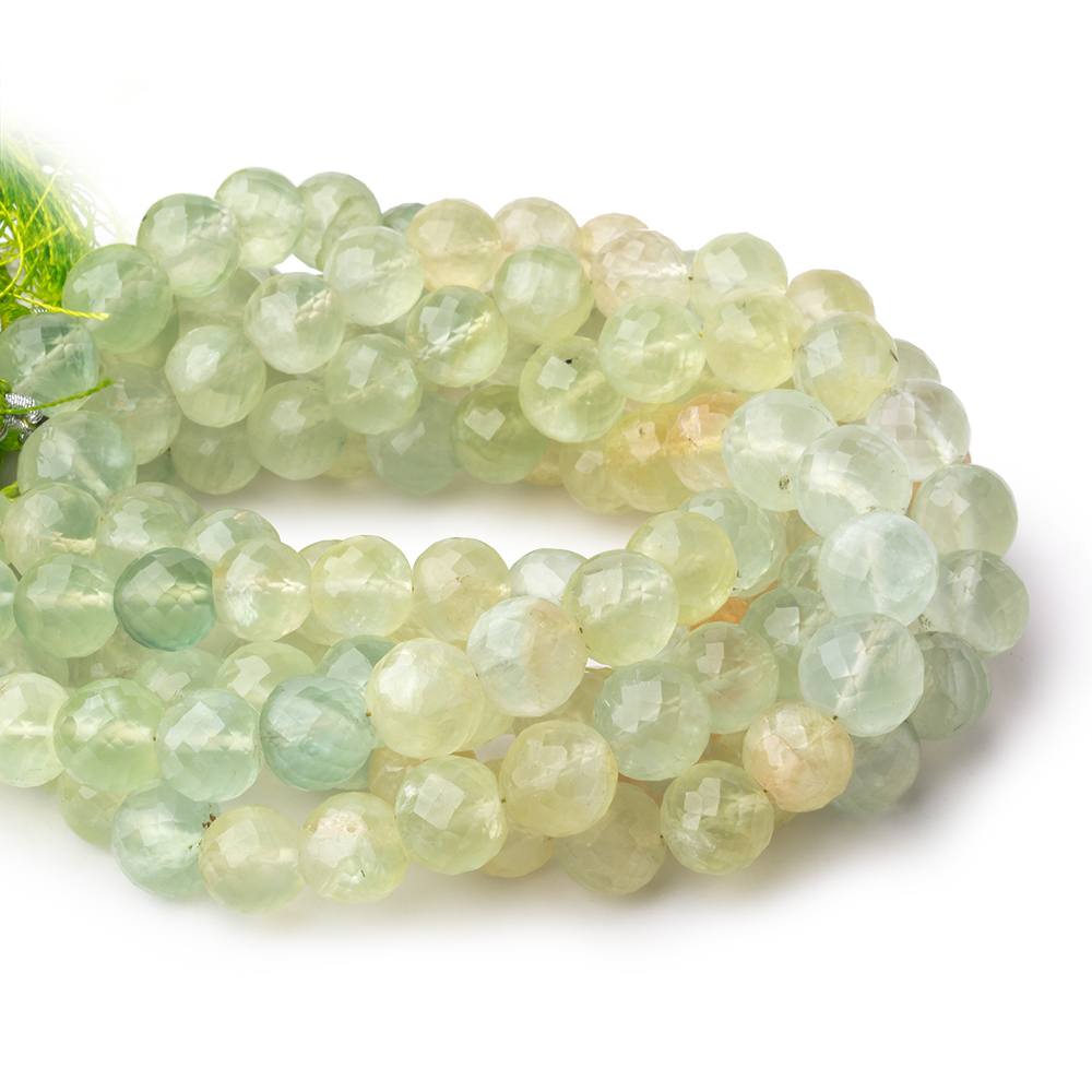 10mm Prehnite Faceted Round Beads 9 inch 24 pieces - BeadsofCambay.com