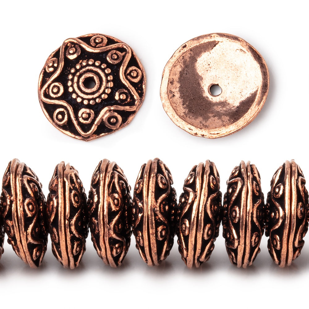 11mm Antiqued Copper Southwestern Motif Bead Caps 8 inch 90 pieces - BeadsofCambay.com