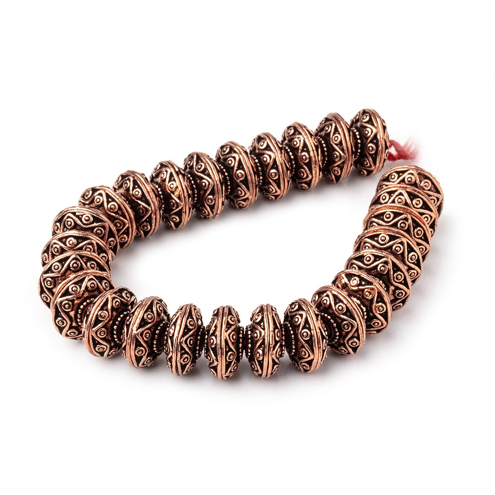 14mm Antiqued Copper Southwestern Motif Bead Caps 8 inch 54 pieces - BeadsofCambay.com