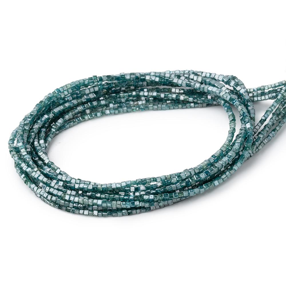 1-1.7mm Teal Blue Diamond Unfaceted Cube Beads 15 inch 290 pieces - BeadsofCambay.com