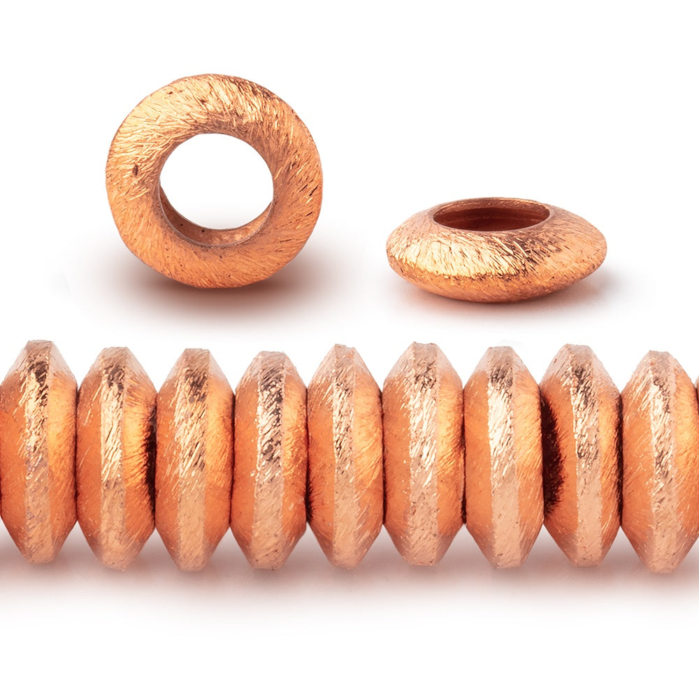 12mm Copper Brushed Disc 8 inch 50 Large Hole Beads - BeadsofCambay.com