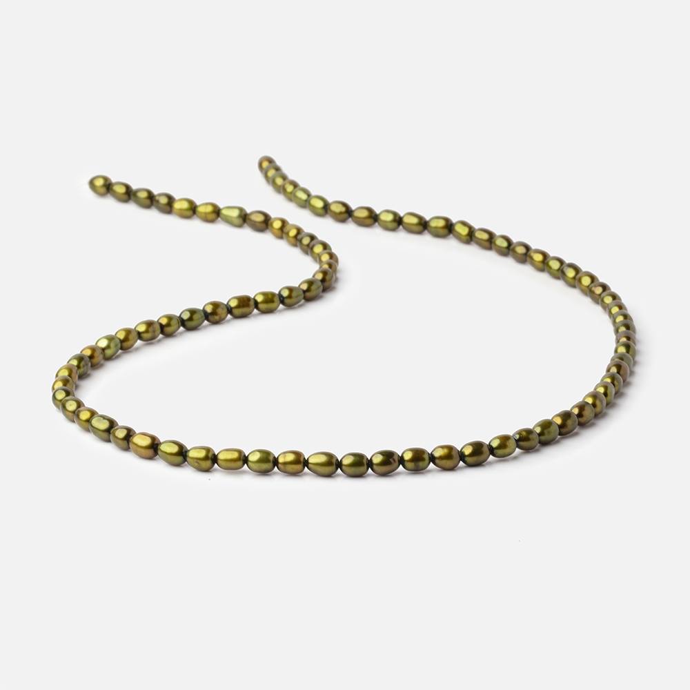 5x4mm Avocado Green Straight Drill Oval Freshwater Pearl 15 inch 81 pieces - BeadsofCambay.com