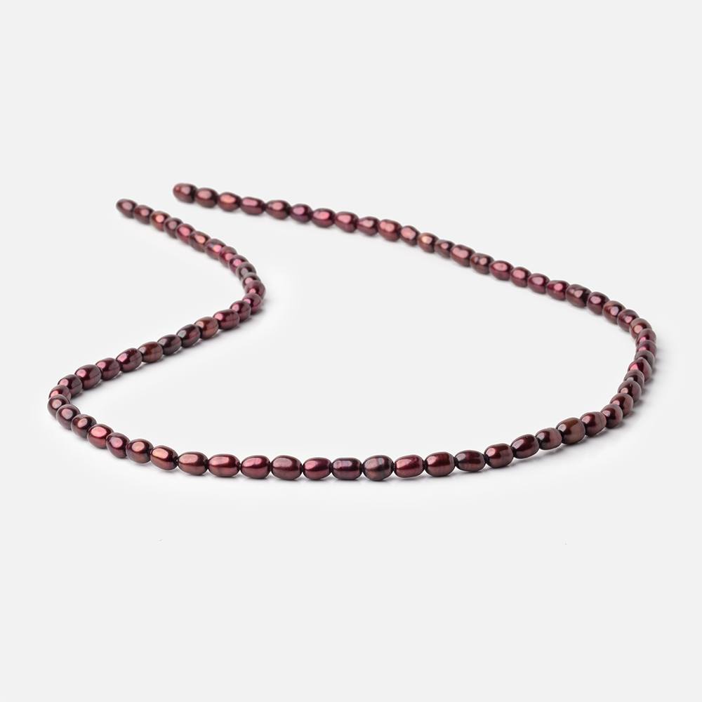 4x3mm Wine Red Oval Freshwater Pearl Beads 15 inch 78 pieces - BeadsofCambay.com