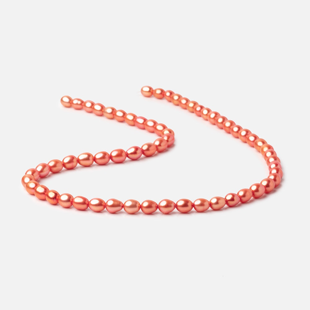 6x5mm Coral Straight Drill Oval Freshwater Pearl 15.5 inch 60 pieces - BeadsofCambay.com