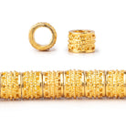 BeadsofCambay 7x9mm 22kt Gold Plated Copper Miligrain Tube Beads 8 inch 30 pieces Large Hole