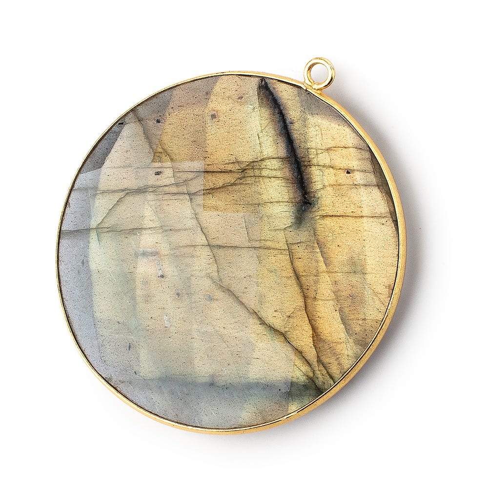 41mm Vermeil Bezel Set Labradorite Faceted Coin Pendant 1 piece - Beadsofcambay.com