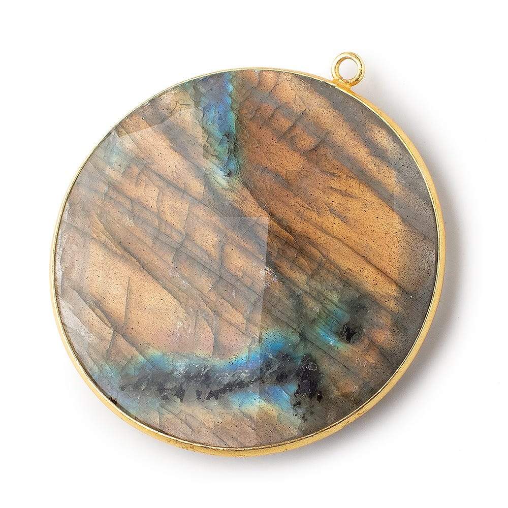 41mm Vermeil Bezeled Labradorite Faceted Coin Pendant 1 piece - Beadsofcambay.com